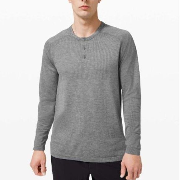 LULULEMON Metal Vent Tech Long Sleeve Henley Gray Size Medium - Picture 1 of 11